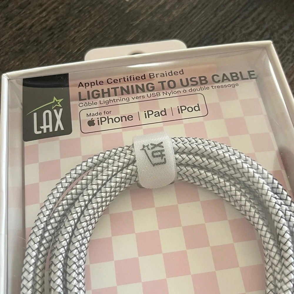 LAX Braided Lightening to USB Cable 6 Feet (see photos for compatability)